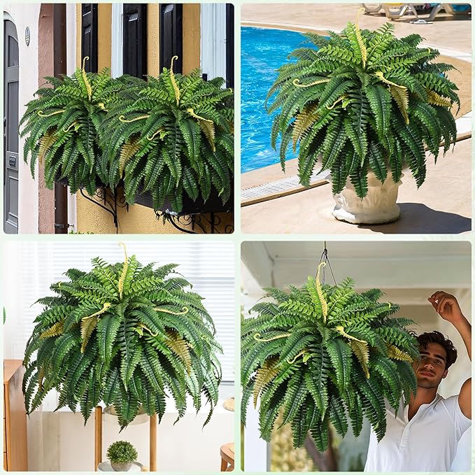 MARTINE MALL 48 inch Fake Ferns Artificial Ferns for Outdoors Look Real, 88 Branches Large Faux Boston Fern for Outdoor Planter Realistic UV Resistant Hanging Artificial Fake Plants for Porch Patio MARTINEMALL