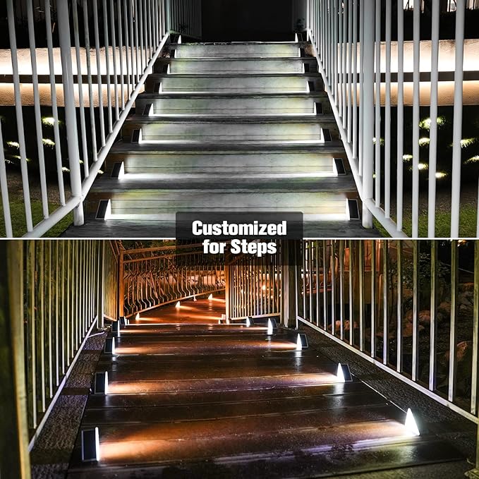 VOLISUN Solar Stair Lights 8 Pack, Solar Step Lights Waterproof IP67, Outdoor Step Light with 13 LEDs, Outdoor Lighting Decor for Yard Stair, Patio, Front Step, Front Porch and Deck(Cool White) VOLISUN
