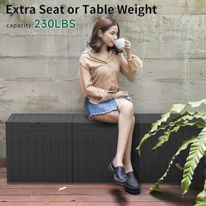EasyUp 31Gallon Outdoor Deck Box Waterproof,Indoor and Outdoor Storage Box,Resin Storage Bin for Patio Furniture Cushions Garden Tools,UV Resistant（Black） EASYUP