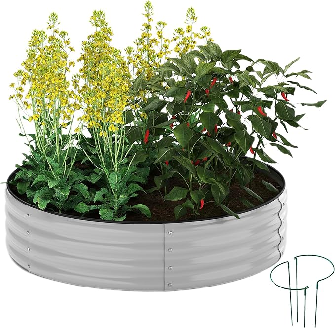 Galvanized Planter Outdoor Galvanized Metal Planter Round Raised Garden Bed Kit for Gardening Outdoor 1PC Gray 2X2X1FT ZFHgarden