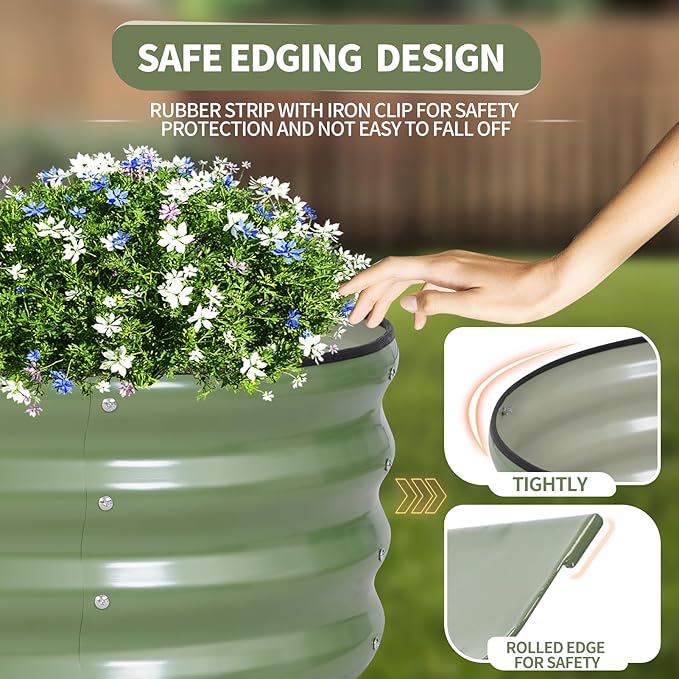 Galvanized Raised Garden Bed - 8x2x1FT Metal Planter Boxes Outdoor | Oval Steel Raised Bed Kit for Gardening with Protective Tape, Bracing Rods, Gloves for Vegetables, Flower, Herb (Green) Permade
