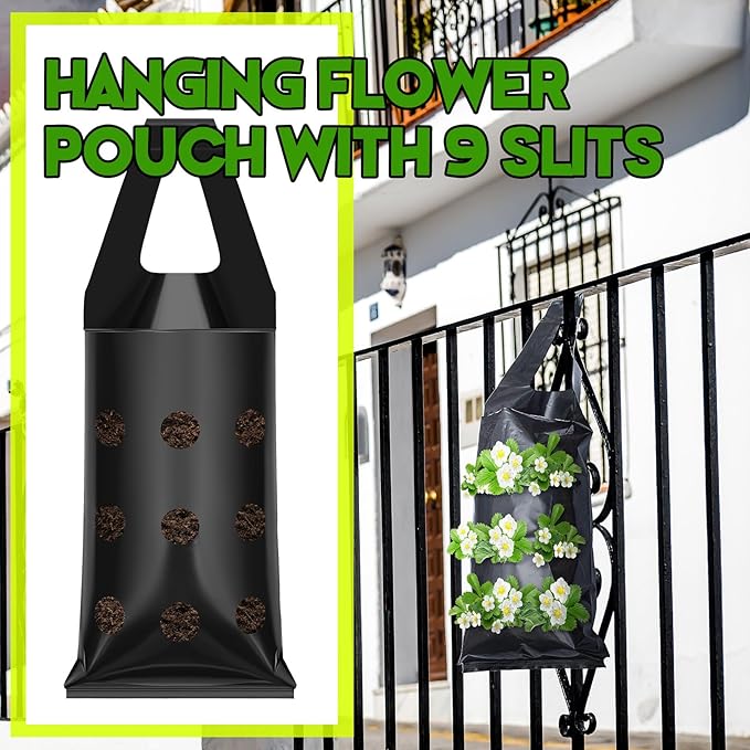 10 Pcs Hanging Flower Pot Bag with 9 Slits Hanging Grow Bags Flower Planting Bag Handle Grow Pouch Planter for Outdoor, Wall, Garden, Plant, Tomato, Strawberry Rootora