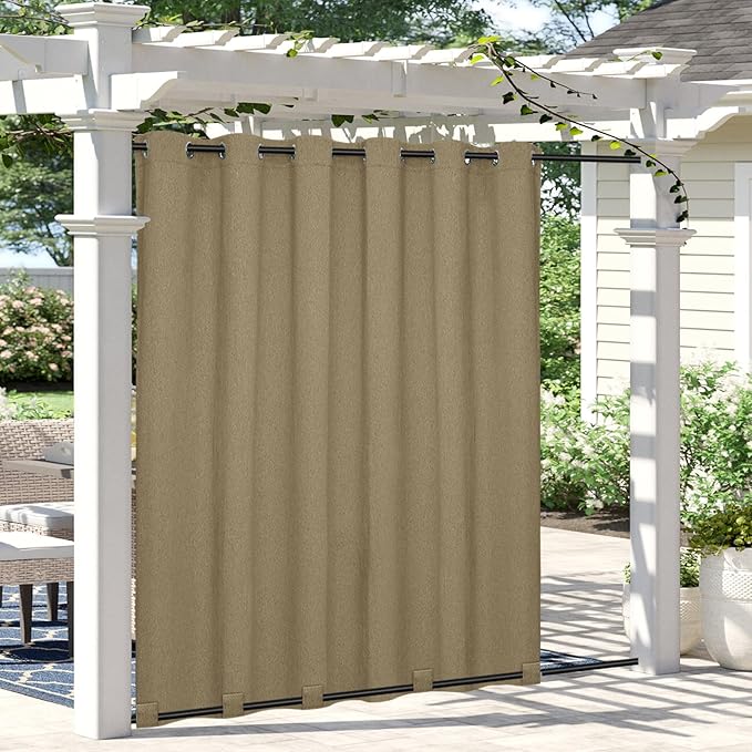 Easy-Going Linen Look Outdoor Curtains Waterproof Windproof Porch Curtains, Soft Thicken Outdoor Privacy Curtains for Patio, Gazebo, Grommet Top and Tab Bottom Drape, 1 Panel, 110x84 inch, Khaki Easy-Going