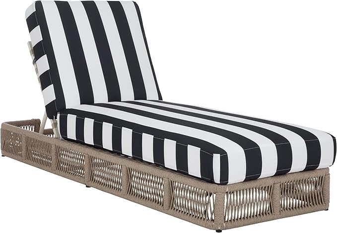 SAFAVIEH Outdoor Patio Furniture Collection - Gillian Heather Tan Rope Daybed, Navy Stripe Cushion, Coastal Sunlounger, Fully Assembled (PAT7527F) SAFAVIEH
