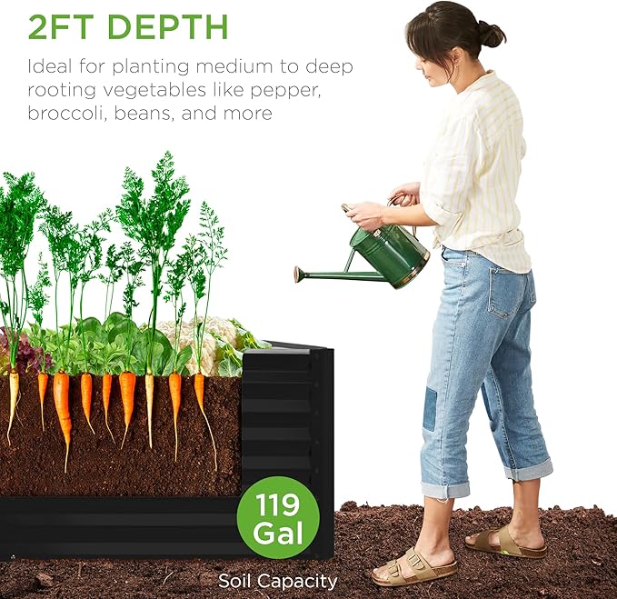Best Choice Products 4x2x2ft Outdoor Metal Raised Garden Bed, Deep Root Box Planter for Vegetables, Flowers, Herbs, 119 Gallon Capacity, 100% Non Toxic Materials - Black BestChoiceProducts