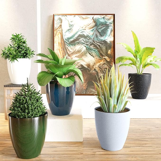 QCQHDU 10 inch Tall Planters for Indoor & Outdoor Plants, 2 Pack Sturdy Plant-Flower-Tree Pots for Front Porch Patio Deck Living Room Decor QCQHDU