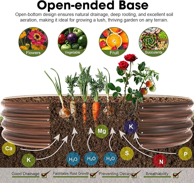 5x3x1ft Oval Galvanized Raised Garden Bed Outdoor 9-in-1 Large Metal Modular Planter Box Raised Beds for Gardening,Vegetables,Fruits,Flowers & Herbs (Brown) IDEAFAMILY