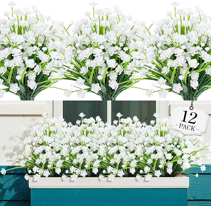 AGIRL 12 Bundles Artificial Flowers for Outdoor,No Fade Fake Plastic Flowers Faux Plants for Decoration Hanging Planters Indoor Outside Garden Porch Window Box Home Wedding Farmhouse AGIRL