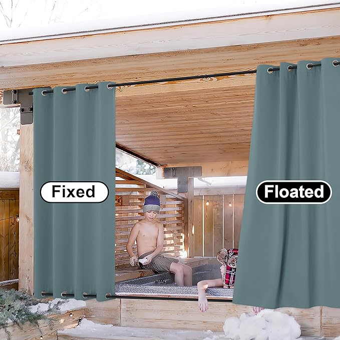 NICETOWN Greyish Blue Outdoor Patio Curtains 2 Panels Windproof Top & Bottom Grommet, Thermal Insulated Light & Cold Blocking Windproof Weighted Outdoor Drapes Privacy for Gazebo/Porch, W52 x L84 NICETOWN