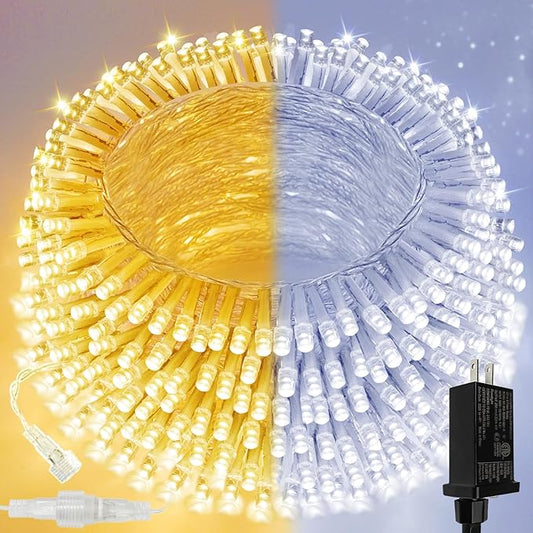 Warm White to Cool White Color Changing 200 LED 66FT Connectable Christmas String Lights for Outdoor Indoor Waterproof, 11 Modes Twinkle Fairy Lights Clear Wire for Christmas Tree Memory Remote Timer SANJICHA