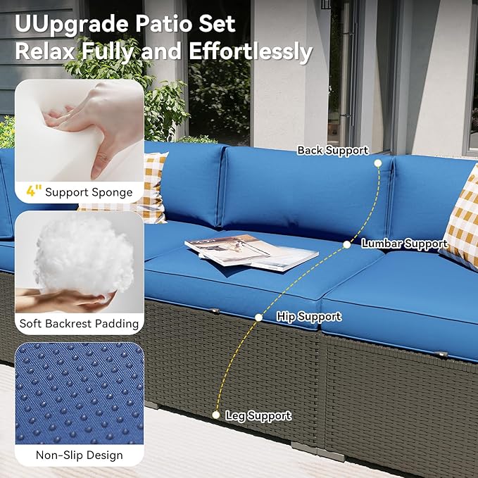 Aoxun Patio Furniture Set, 11 Piece Outdoor Sectional Sofas with Waterproof Cover, 10 Seats Wicker Rattan Outdoor Furniture Patio Conversation Set for Backyard, Garden Navy Blue Aoxun
