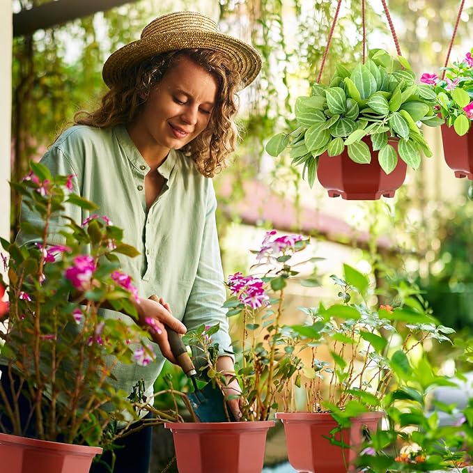 Roshtia 50 Pcs 5.1 inch Plastic Hanging Plant Pots with Hooks Flower Pots Baskets Outdoor Hanging Nursery Planter Holder for Home Garden Balcony Porch(Brown, 5.1 inch) Roshtia