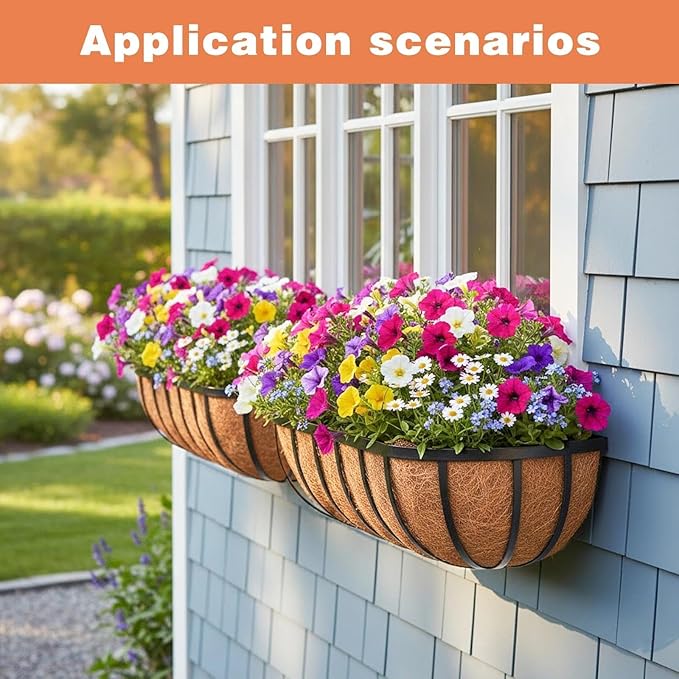 4 Pack 16" Railing Planter Window Box with Coco Fiber Liner Horse Trough Planter The Railing Planters Boxes for Deck Porch Fence Outdoor Rootora