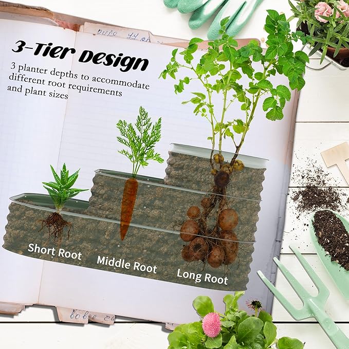 Outsunny 3-Tier Galvanized Steel Raised Garden Bed Kit, 62.25" x 43" x 32.25", 3 Combining Planter Boxes with Rubber Strip Edging, Open Bottom for Backyard, Garden, Patio, Green Outsunny