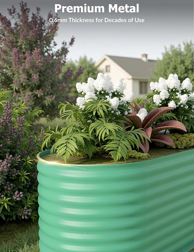 GarveeLife 8x2x2 ft Galvanized Raised Garden Bed - 24“ Tall Metal Planter Box for Vegetables, Flowers, Herbs, Rust-Resistant Outdoor Garden Box, Easy Assembly Raised Beds for Gardening, Green GarveeLife