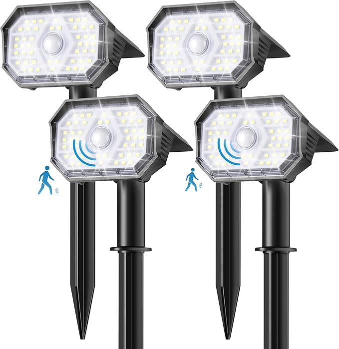Brightown 4 Pack Solar Motion Lights Outdoor Waterproof, Motion Sensor Spot Lights- 58 LED/3 Modes Solar Powered Spotlights 2-in-1 Auto On/Off for Outside Yard Wall Garden, Cool White Brightown