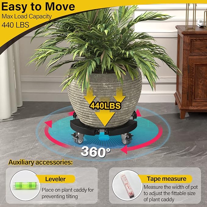Goovilla Heavy Duty Plant Stand with Wheels, 1Pack Adjustable 15-22 Plant Caddy with Lockable Caster Wheels 440LBS, Rolling Stand/Dolly/Roller for Indoor Outdoor Large Planter, Flower Pot,Black Goovilla