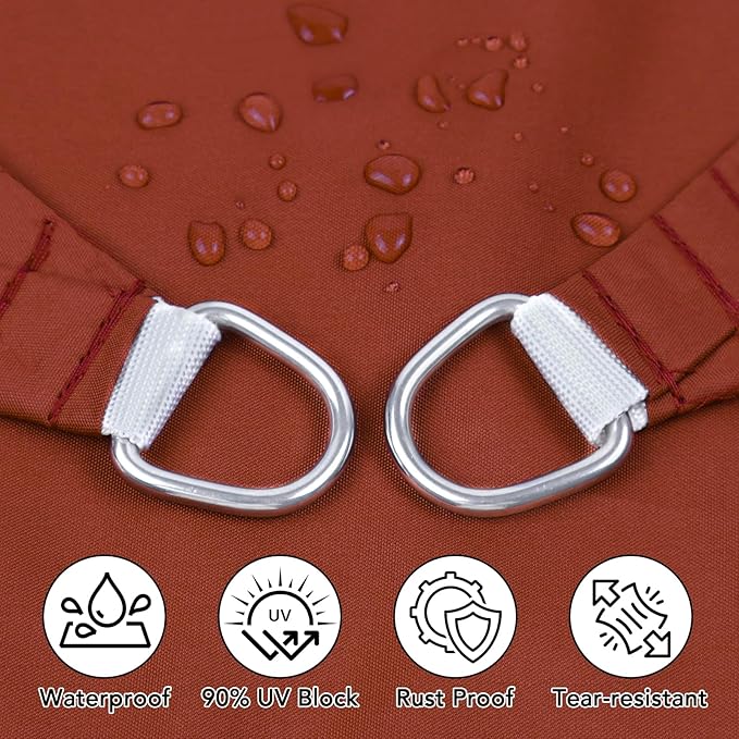 Artpuch Waterproof Sun Shade Sail, 10'x10' Rust Red Rectangular, UV Resistant Rain Canopy, Curved Edges Shade Cloth for Outdoor Patio, Deck, Yard Artpuch