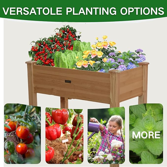 34x18x30in Wooden Raised Garden Bed with Legs,Elevated Reinforced Planter Box with Bed Liner for Backyard/Patio/Gardener,150lb Capacity - Acorn Brown ZSYWODFO