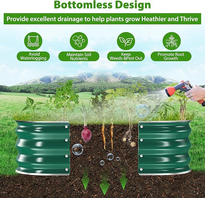 Galvanized Raised Garden Bed for Gardening, 3x3x1ft Metal Square Planter Boxes Outdoor for Vegetable,Flower,Herb,Modular Above Ground Growing Container,Green Rootora