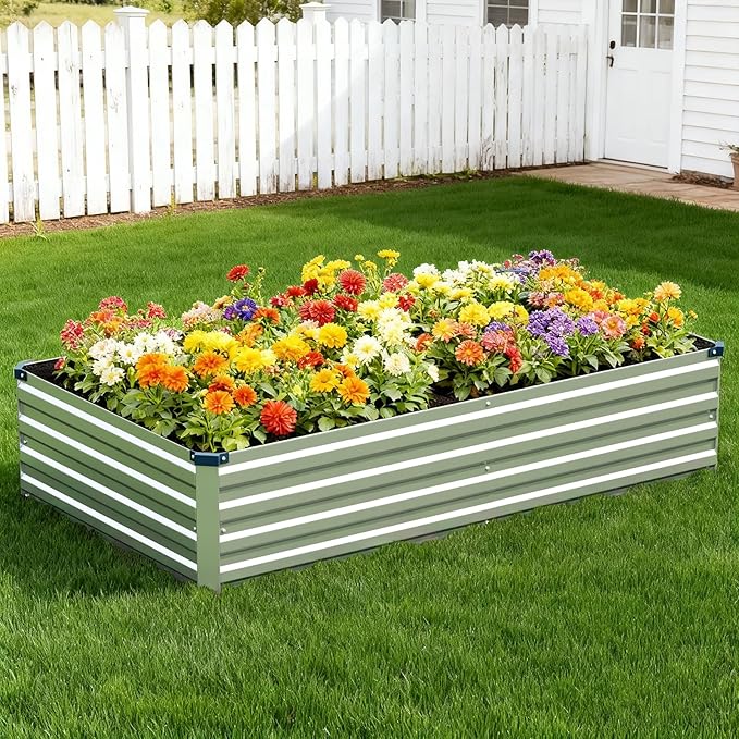Vengarus 2 Pack 12x4x1FT Galvanized Raised Garden Bed Kit, Outdoor Metal Planter Box for Vegetables, Rectangular Steel Container, Easy Assembly (Sliver) Vengarus