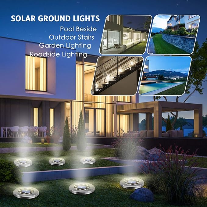 Solar Ground Lights 16 Packs, Garden Solar Outdoor Waterproof Pathway Bright In-Ground Landscape Lights for Patio, Lawn, Yard, Driveway, Step and Walkway White Light OULONGER