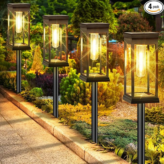 BesLowe Solar Pathway Lights Outdoor, 4-Pack Large LED Solar Light Outdoor Waterproof, Super Bright Outside Lights for Yard, Sun-Powered Landscape Lighting for Garden Walkway, Warm White BringYouBrightFuture