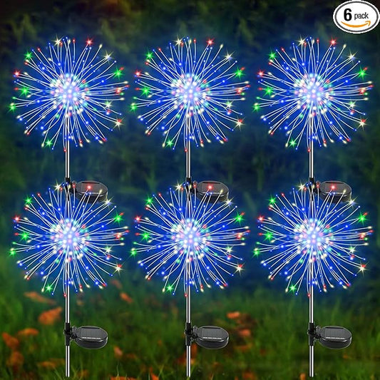Solar Garden Lights Outdoor, 6 Pack 120 LED Twinkling Firework Lights Decorative with 2 Modes, Outdoor Waterproof Solar Starburst Light for Outside Yard Pathway Garden Decor, Multicolor Yaafen