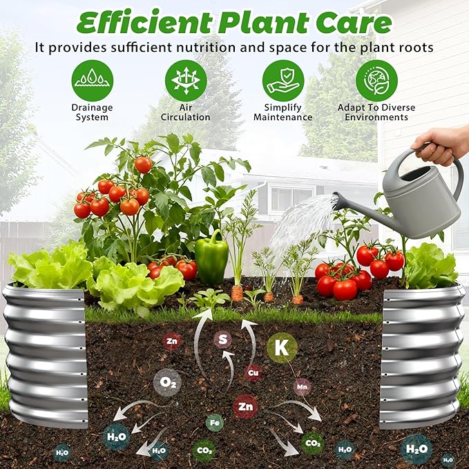 17" Tall Outdoor Garden Raised Garden Bed Kits, 5ft X 2ft Oval,0.8MM Thick Metal Raised Planter Bed/Ground Planter Box for Variety of Flowers,Herbs,Vegetables (Silver, 60X24X16.5 Inches) YSEJOMP