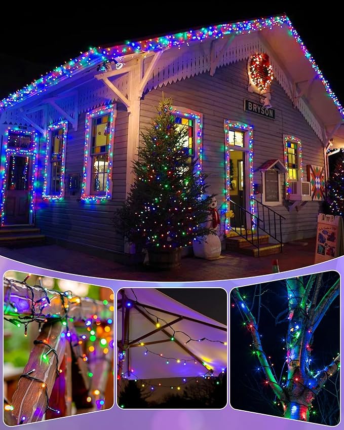 Brightown 2 Pack Solar String Lights Outdoor, Each 46Ft 120 LED Solar String Lights for Outside with 8 Modes, IP65 Waterproof Solar Outdoor Lights for Patio Garden Christmas Decorations, Multicolor Brightown