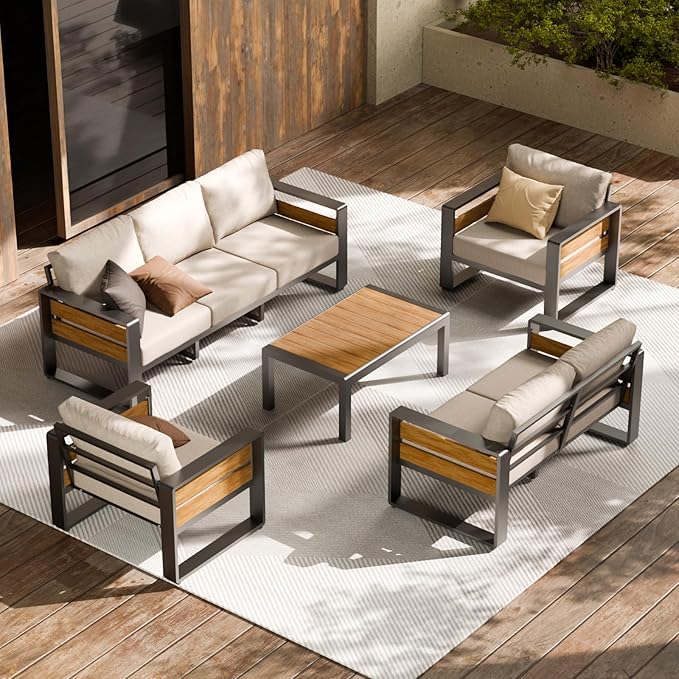 ZANDOR Aluminum Outdoor Patio Furniture - 2 Pcs Armchairs and Coffee Table, All-Weather Metal Modern Outside Furniture with Washable Thick Cushion for Garden/Backyard/Porch, Grey ZANDOR%7CCraftingYourOutdoorElegance