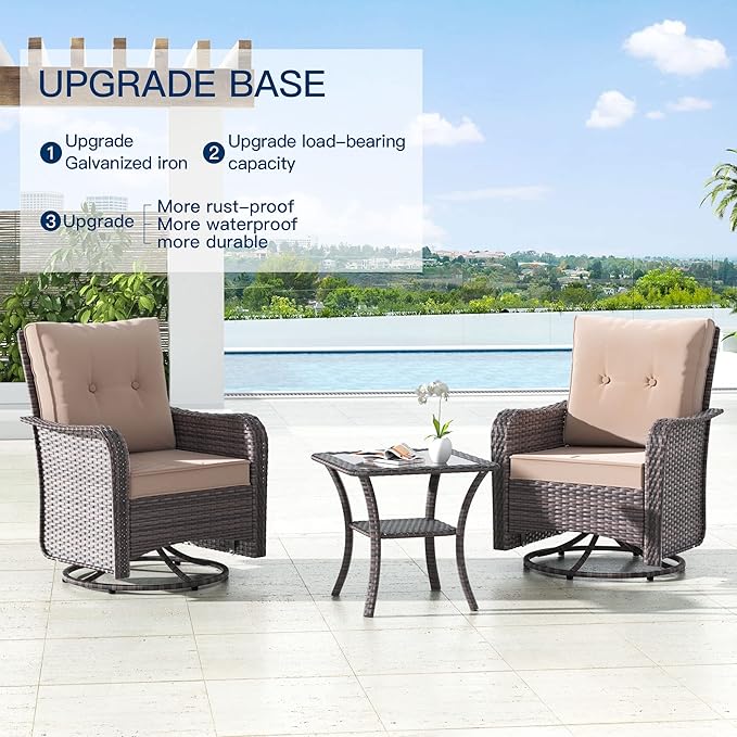 Kullavik 10 Pieces Outdoor Patio Furniture Set,PE Wicker Rattan Sectional Sofa Patio Conversation Sets with 43" 55000BTU Gas Propane Fire Pit Table,Swivel Rocking Chairs Set,Sand KULLAVIK
