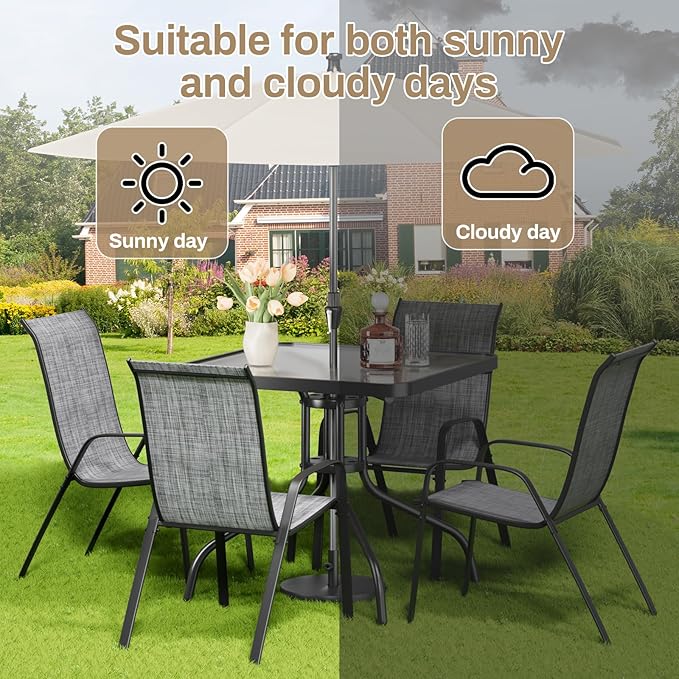 TLSUNNY Patio Dining Set 5 Pieces, All Weather Outdoor Furniture W/30"X 30" Table and 4 Stackable Textilene Chairs, Metal Table and Chairs for Lawn, Garden, Poolside, Backyard (Umbrella not Included) TLSUNNY