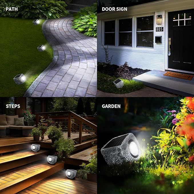 Solar Rock Lights Outdoor 1 Pack, Bright Solar Spotlights Outdoor Waterproof, Wireless LED Rock Lights, Auto On/Off Landscape Spotlights Walkway Solar Lights for Outside Yard Patio Pathway Flowerbed Timeflies
