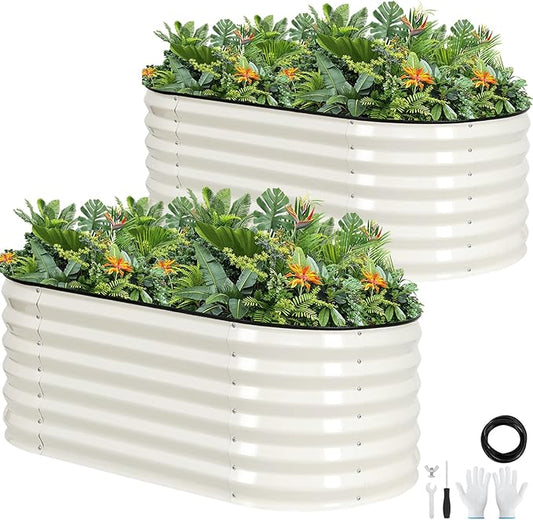 Galvanized Raised Garden Bed Outdoor |17'' Tall Planter Box Outdoor for Deep Root Plants | 2Pcs Raised Bed Kit for Gardening with Rubber Strip for Vegetables Flowers Fruits (White, 4x2x1.4FT) GGOODGAIN