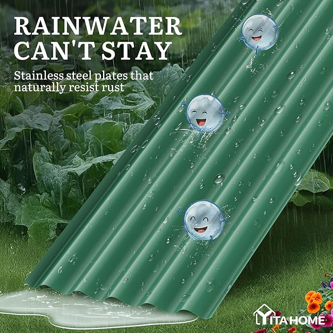 YITAHOME 17" Tall 9 in 1 Large Raised Garden Bed Kit, 8x2x1.4ft Galvanized Metal Planter Box with Gloves & Safety Rubber, Outdoor Above Ground Planters for Plants Vegetables Flowers, Green YITAHOME