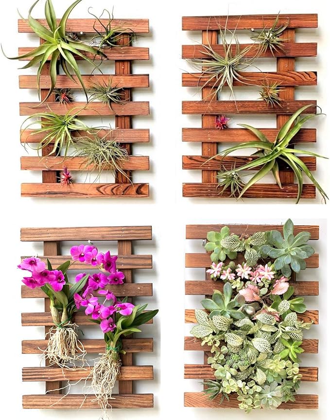 ShopLaLa Wall Planters - 4 Pack Wooden Hanging Planter for Indoor Outdoor Plants, Air Plant Succulent Orchid Holder, Live Vertical Garden Wall Mounted Plant Stand, Wall Christmas Decor 15.7" (40cm) ShopLaLa