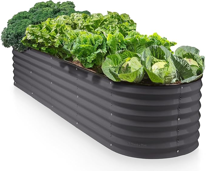 9-in-1 Galvanized Steel Raised Garden Bed // 8×2×1.5 ft Modular Planter for Gardening, Vegetables, Flowers // 18" Tall Metal Raised Garden Beds Outdoor (Gray) // Patented Design Planter Box PlantPlot