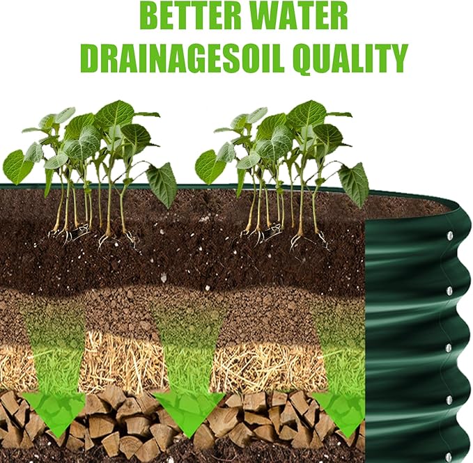 Land Guard 8×2×2ft Galvanized Raised Garden Bed Kit, Raised Garden Boxes Outdoor, Oval Metal Raised Garden Beds for Vegetables, Forest Green LandGuard