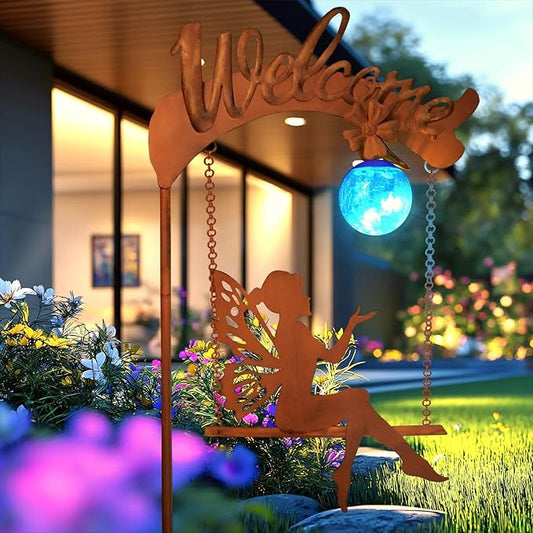 HONGLAND Solar Garden Lights Outdoor Decor, Solar Fairy Lights Outdoor Moon Decor, Housewarming Ornaments for Patio, Lawn, Yard, Pathway - Unique Gardening Gifts for Women Mom Grandma HONGLAND