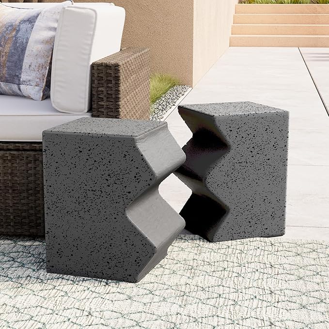 COSIEST Concrete Side Table, Set of 2 Rectangular Outdoor Side Tables, Decorative Garden Stools for Indoor Outdoor, Accent Table Patio Side Table End Table w Spotted, Dark Grey COSIEST