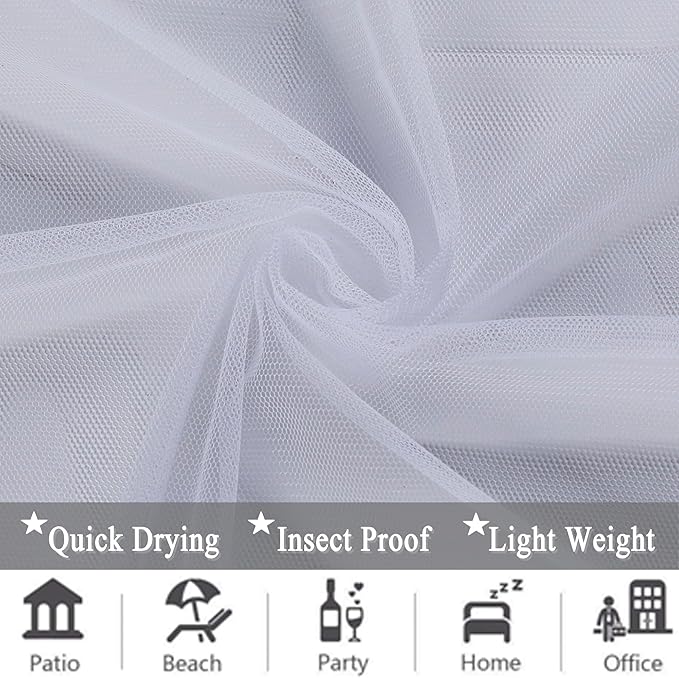 10 x 10 ft Outdoor White Tulle Backdrop Curtains Waterproof Voile Sheer Screen Breathable Mash Netting Light Filtering Privacy Curtains for Patio Porch Yard Pergola Gazebo, 2 Panels Rootora