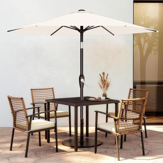 AreShark 7.5FT Patio Umbrella Table Market Umbrella with 6 Sturdy Ribs, Button Tilt/Crank, Heavy-Duty Outdoor Umbrellas for Pool, Deck, Garden and Backyard, Cream White Rootora