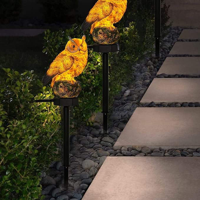 Dazzle Bright 1 Pack Owl Figure Solar LED Lights, Resin Garden Waterproof Decorations with Stake for Outdoor Yard Pathway Outside Patio Lawn Decor to Scare Birds Away, Gifts for Women, Owl Lovers DazzleBright