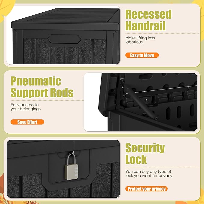 Devoko 240 Gallon Double-Wall Deck Box with Divider, Side Handles, Resin Outdoor Large Storage Box Waterproof and Lockable for Patio Furniture, Garden, Pool (Black) DEVOKO