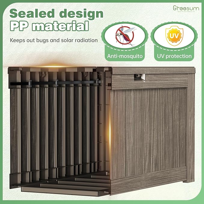 Greesum Outdoor Storage Box 120 Gallon Storage Bin with Lid for Patio Furniture, Garden Tools, Pool Supplies, Lockable, Waterproof and UV Resistant, Coffee BuynowfromGreesum