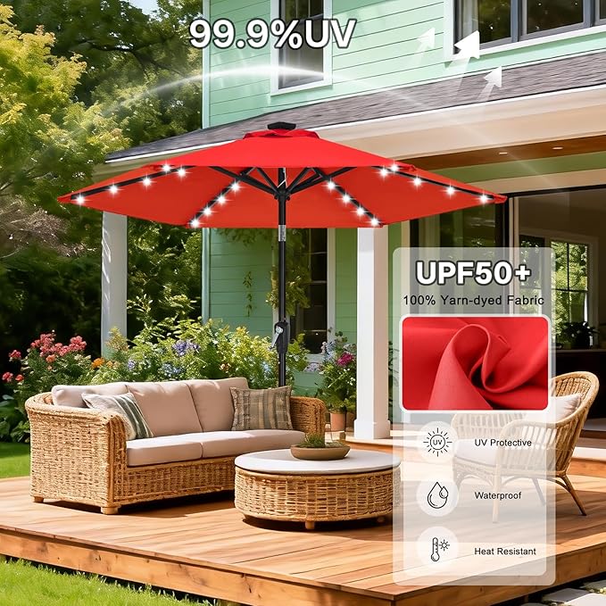 ABCCANOPY Durable Solar Led Patio Umbrellas with 24LED Lights 7.5FT (Red) ABCCANOPY