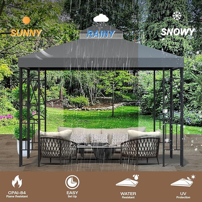 10x10 Canopy Replacement Top Double Tiered Gazebo Cover for Yard, Patio & Garden Durable Sunshade Replacement (Gray) Rootora