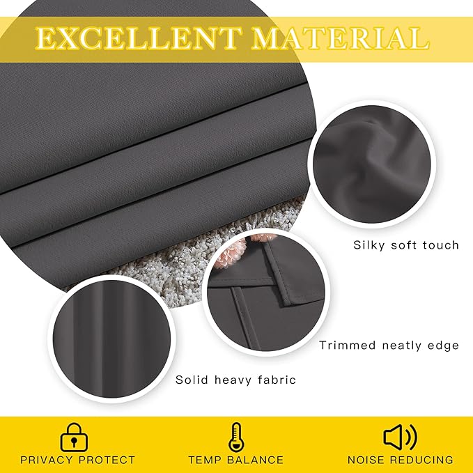 NICETOWN Blackout Sliding Glass Door Curtain 90 inches Long, Grommet Thermal Insulated Light & Heat Blocking Curtain & Drape Window Treatment for French Door (Grey, W80 x L90, 1 Panel) NICETOWN