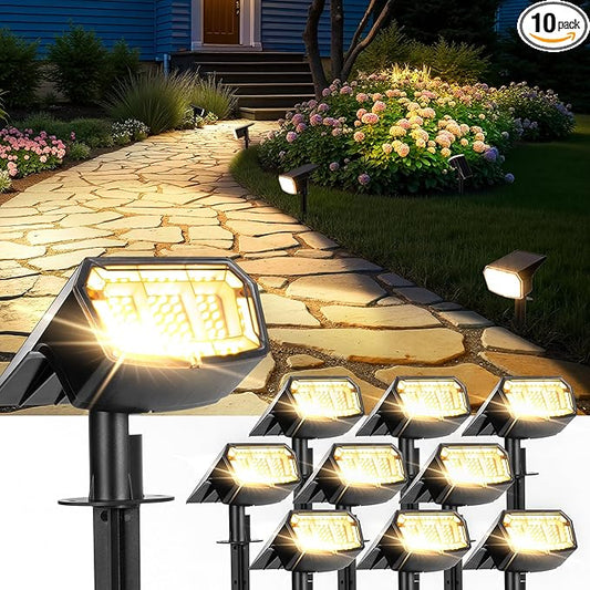 Solar Spot Lights Outdoor IP67 Waterproof 10 Pack, 63 LED 3 Modes Solar Landscape Spotlights for Yard Garden Pathway Wall House Garage (Warm White) Rootora